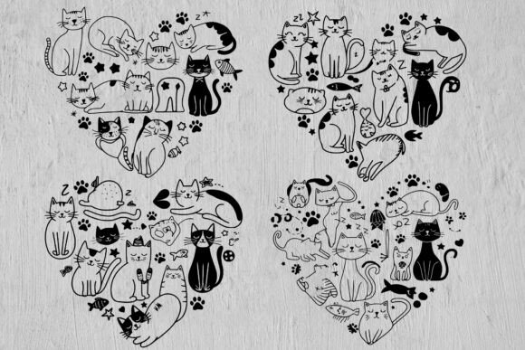 14 Cat Heart Bundle: Valentine Cats SVG