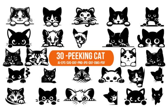 30 PEEKING CAT SVG Silhouette PNG Files