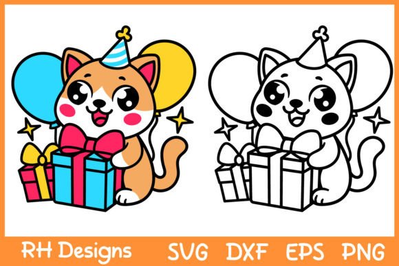 Birthday Cat SVG Cut File Cute Cat SVG