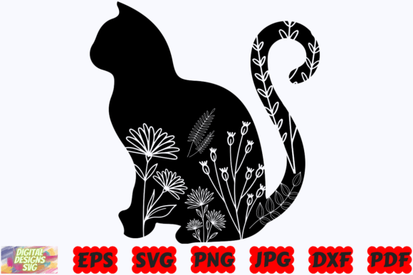 Cat Swirly SVG Floral Cat SVG