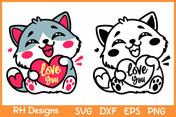 Cat with Heart SVG Cut File
