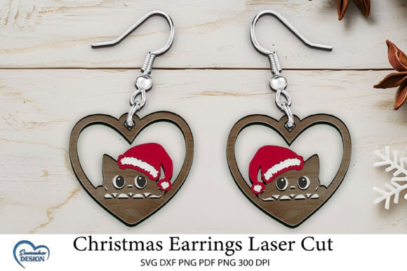 Christmas Cat Laser Cut Earrings
