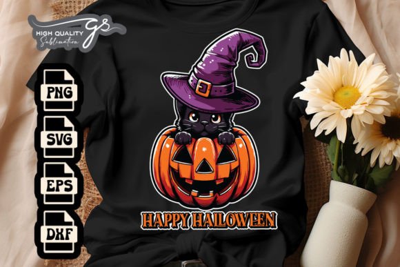Happy Halloween Pumpkin Cute Cat SVG
