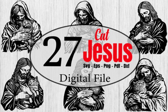 Jesus Holding a Cat Svg, Jesus Svg Bundle