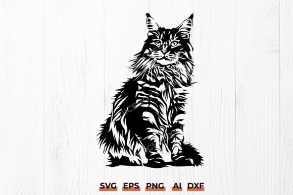 Maine Coon Cat SVG Design, Full Body Cat