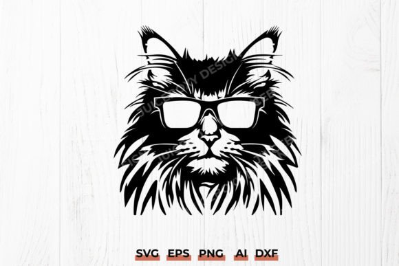 Maine Coon Cat with Glasses SVG