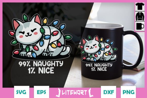Naughty over Nice Christmas Cat SVG