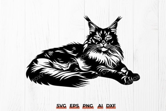 Relaxed Maine Coon Lying Cat SVG DXF PNG