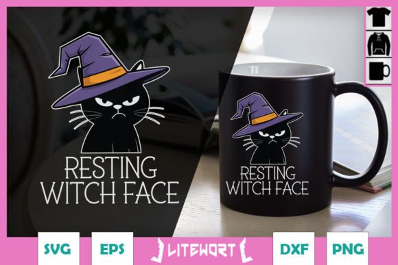 Resting Witch Face Halloween Cat SVG