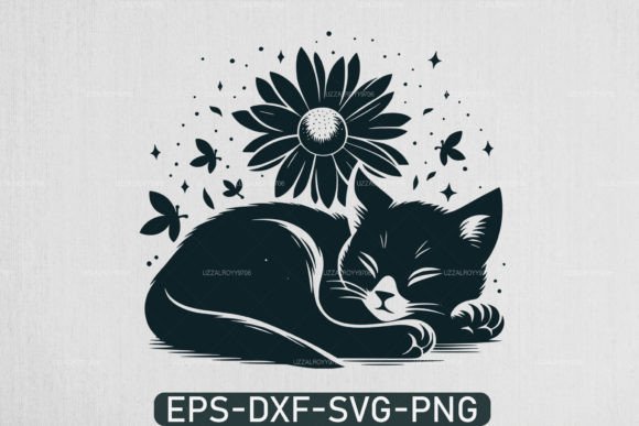 Sleeping Cat with Flowers SVG, Cat SVG