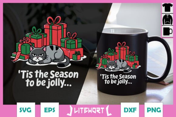 Tis the Season to Be Jolly Xmas Cat SVG