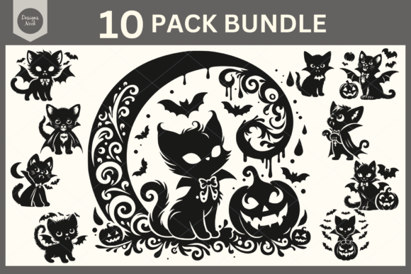 Vampire Kitten SVG Clipart Silhouette