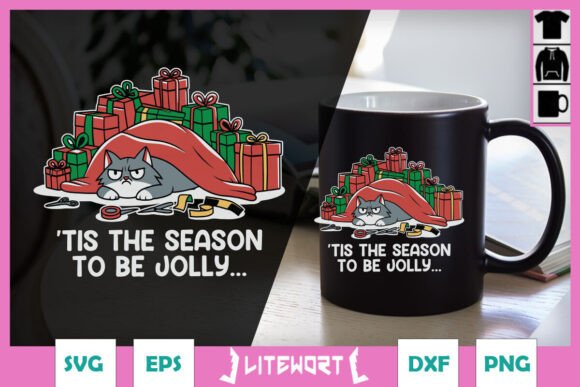 Xmas Tis the Season to Be Jolly Cat SVG